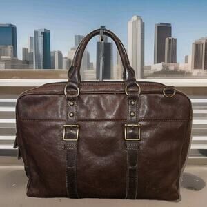 VTG Fossil Brown Leather Bag Briefcase Laptop Messenger READ* 15x12